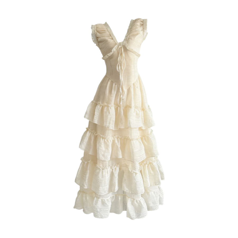 MTHE Sleeveless Dresses Women's Light Yellow V Neck Moderate Long