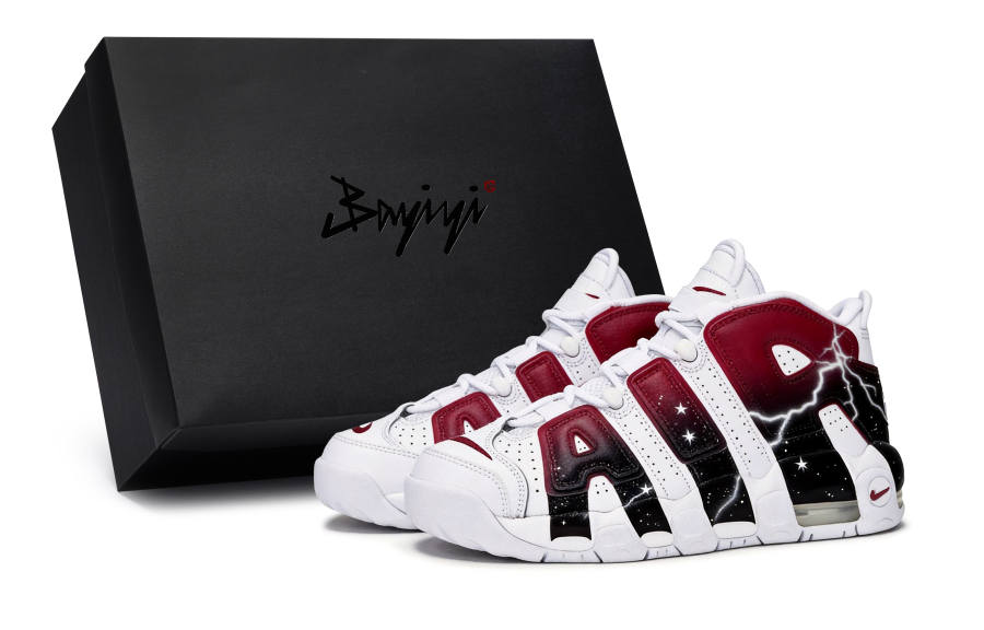 Nike Nike Air More Uptempo Rayquaza Leather Mid top Children's Basketball Shoes Black White Red Unisex