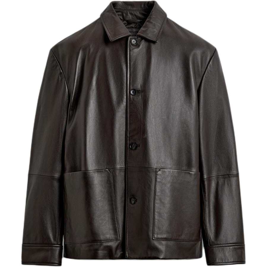 ZARA Leather Jackets Unisex Dark Brown Lapel Moderate