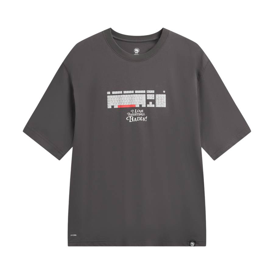 Li-Ning Li Ning Basketball Collection T Shirts Men's Black Pine Gray Crew Neck Moderate