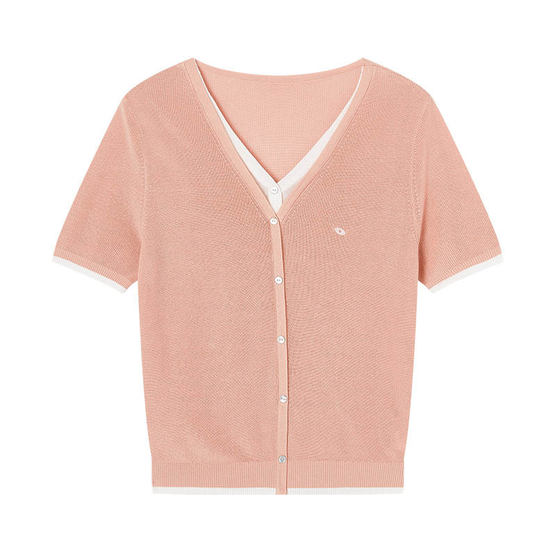 XIANGYING Knitwear Women's V Neck Thin Mock Two Piece