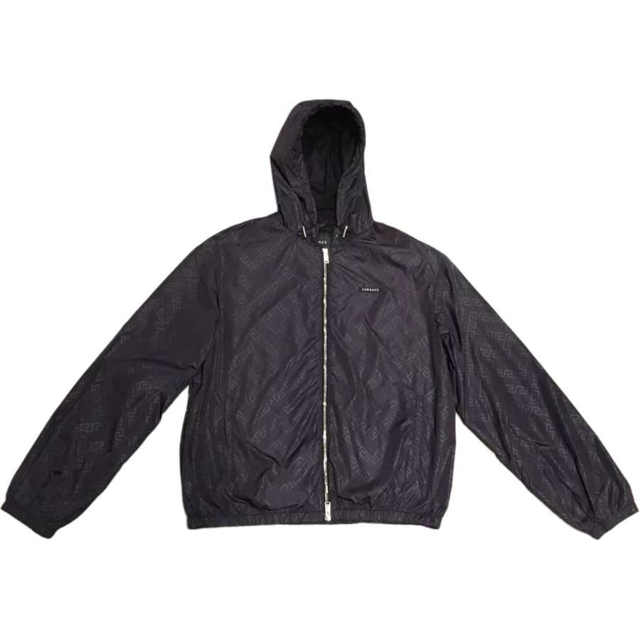 VERSACE Jackets Men's Dark Blue Hooded Non Detachable Moderate Nipped In Waist