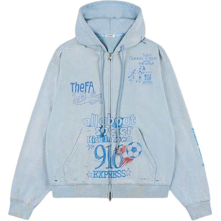 GOOD BAI Sweatshirts Unisex Washed Blue Hooded Non Detachable Moderate