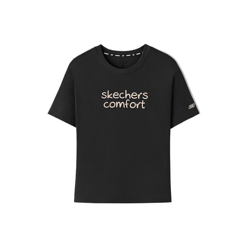 Skechers T Shirts Women's Carbon Black 0018 Crew Neck Moderate