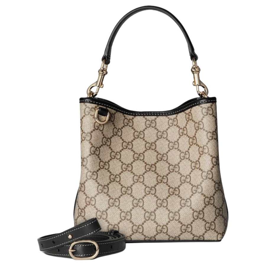 GUCCI GG Emblem Coated Fabric Handbag Small Women's Dark Brown