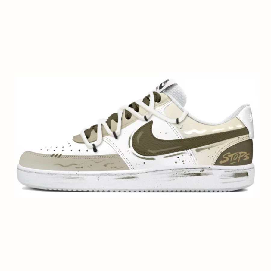 Nike Nike Court Vision 1 Brown Tone Relics Leather Abrasion Resistant Low top Skateboard Shoes Unisex White Brown