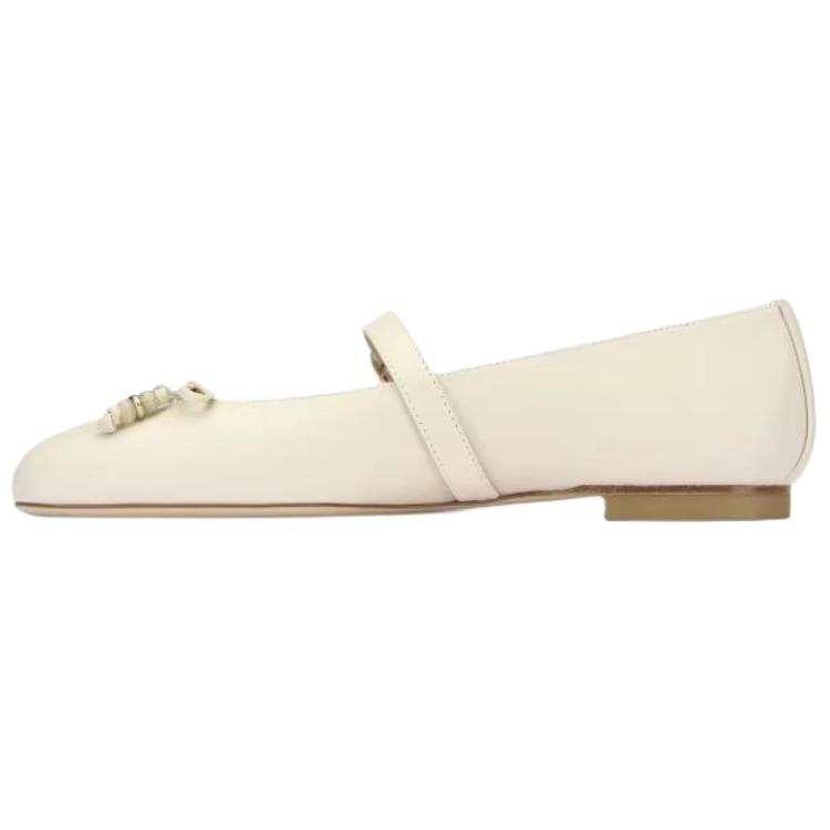 Stuart Weitzman Stuart Weitzman/SW Majorca Mary Jane Sheepskin Flat Mary Jane Shoes 1CM Women's Ecru