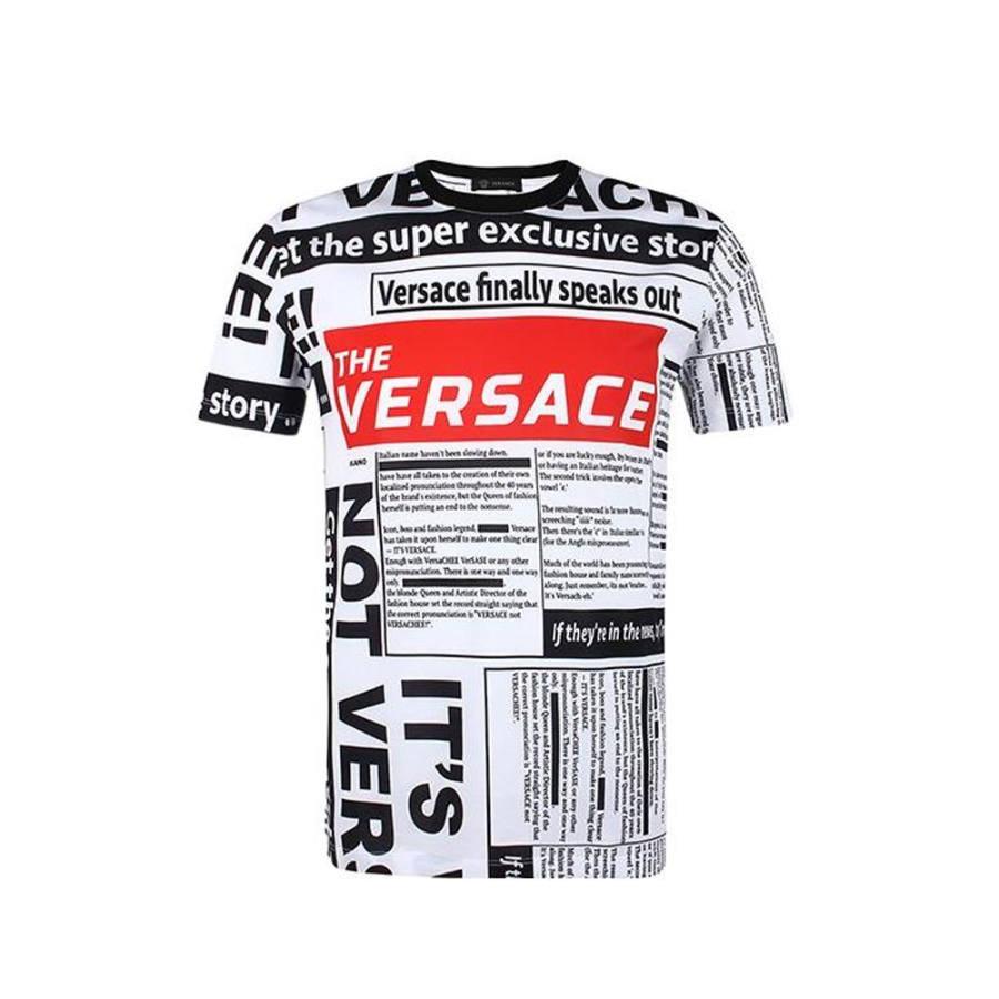VERSACE T Shirts Men's White Crew Neck Moderate Straight Fit