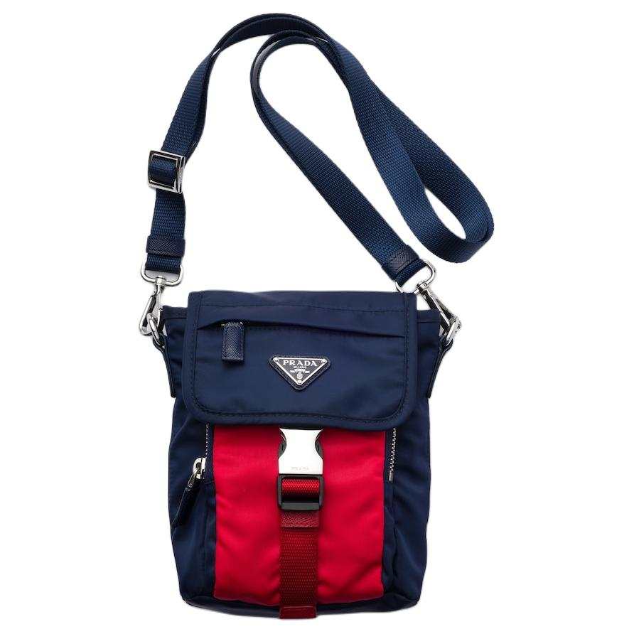 PRADA Re Nylon Recycled Polyamide Cell Phone Pouch Unisex Baltic Sea Blue/Red
