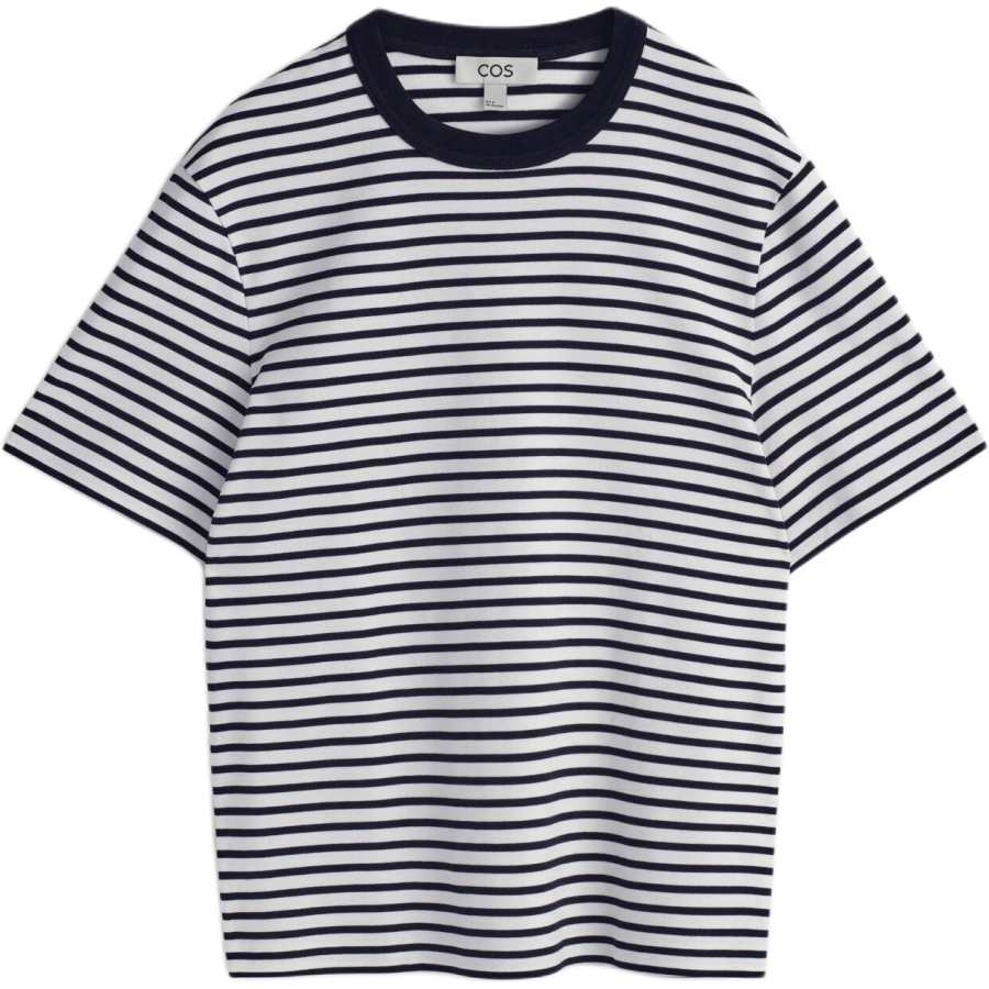 COS T Shirts Men's Navy Blue/White/Stripes Crew Neck