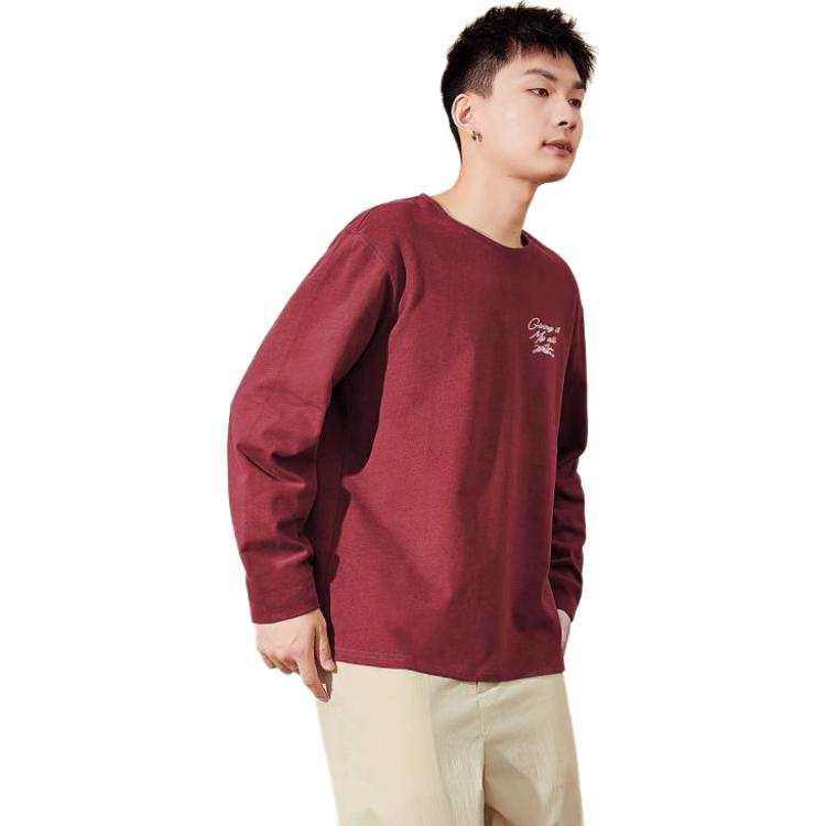 Tonlion T Shirts Men's Burgundy Crew Neck Moderate Straight Fit