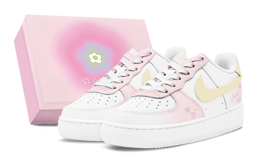 Nike Nike Air Force 1 Air Force 1 Abrasion Resistant Slip Resistant Low top Skateboard Shoes Women's White Pink Yellow