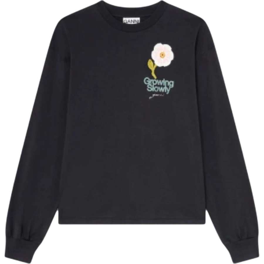 Ganni Floral Embroidered Long-Sleeved T-Shirt