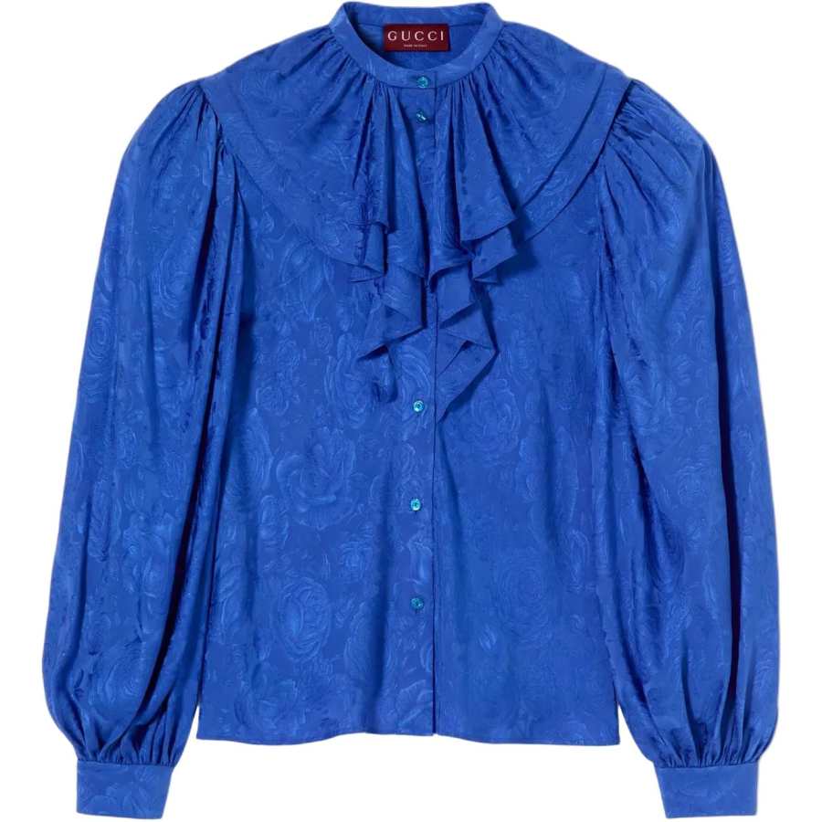 GUCCI Shirts Women's Blue Ruffle Collar Moderate Other