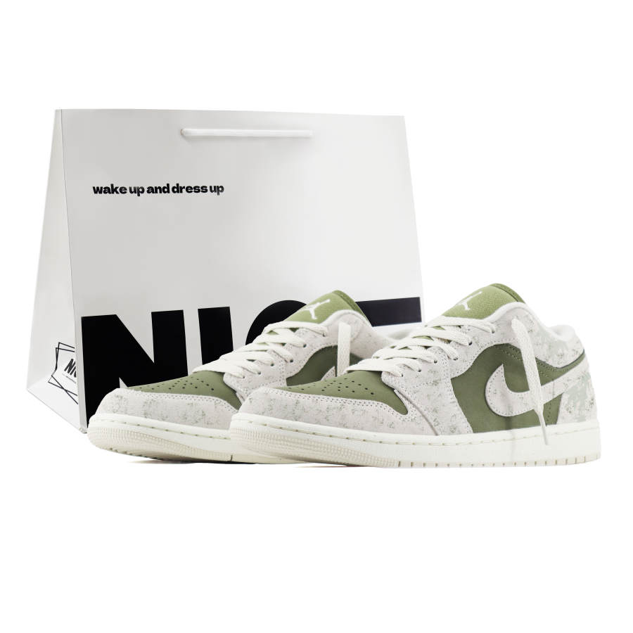 Jordan Jordan Air Jordan 1 SE The Wizard Of Oz Abrasion Resistant Low top Children's Basketball Shoes White Green Teenagers