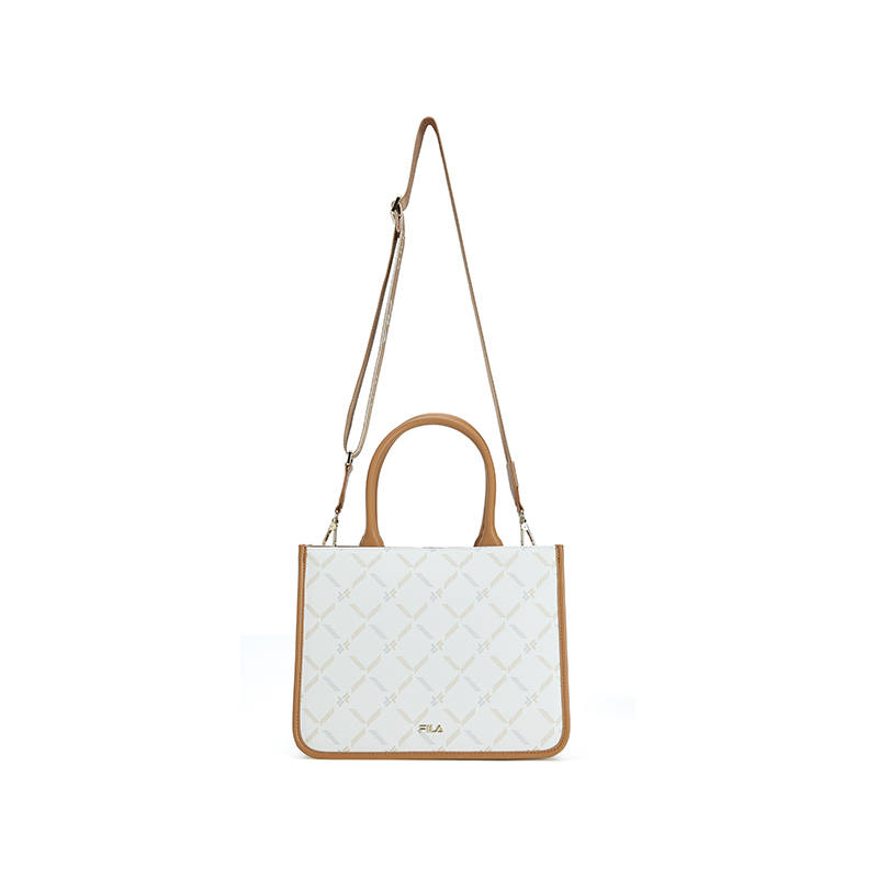 FILA WHITE PVC Spliced With Artificial Leather Handbag Regular Women's Oat Beige