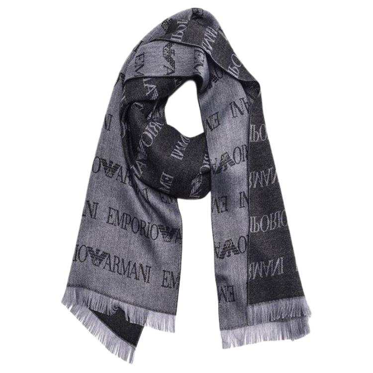 Emporio Armani Logo Patterned Fringed Scarf