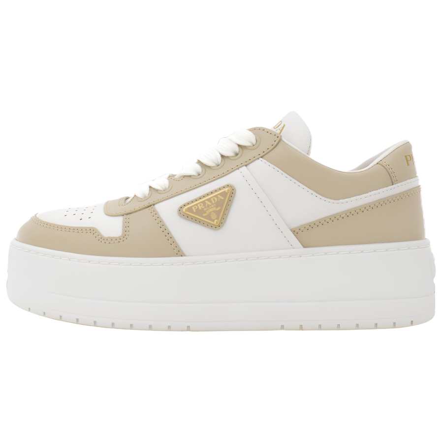 PRADA Downtown Bold Cow Leather Low top Skateboard Shoes Women's Ecru