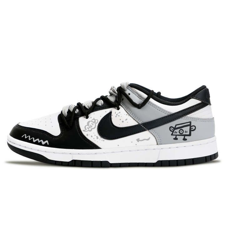 Nike Nike Dunk Black White, Gray Domain Language Leather Abrasion Resistant Slip Resistant Low top Skateboard Shoes Unisex