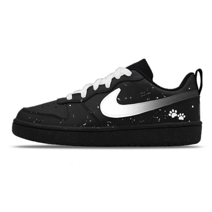Nike Nike Court Borough Leather, Ink Splatter Panda Abrasion Resistant Slip Resistant Low top Skateboard Shoes Black Unisex
