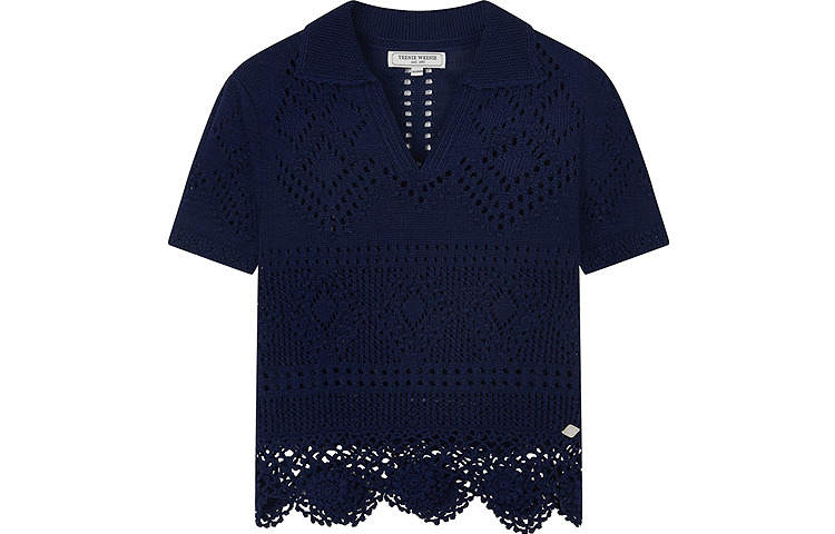 Teenie Weenie Knitwear Women's Navy Blue Lapel Moderate Irregular