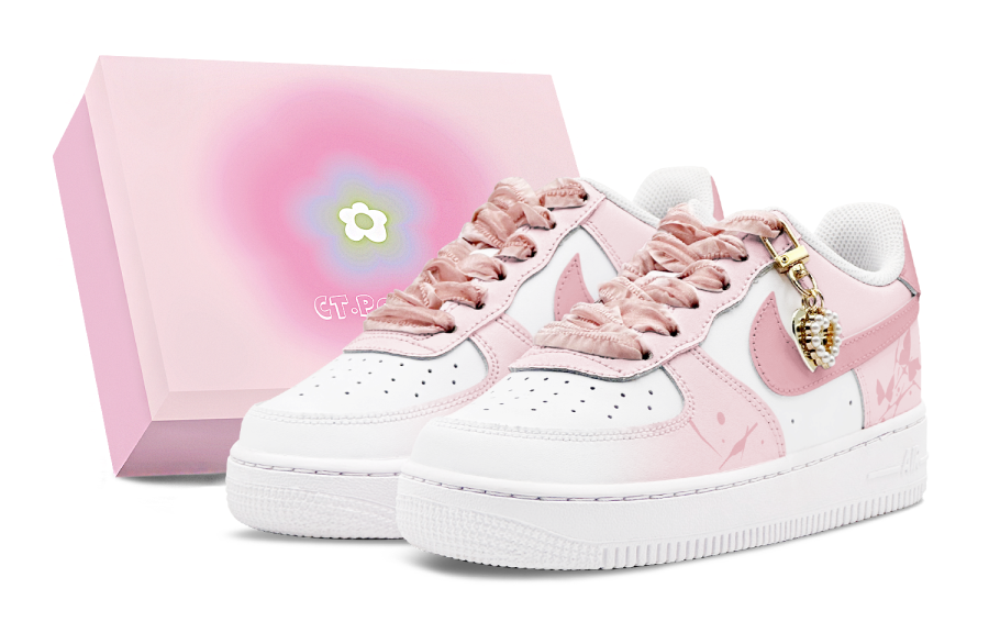 Nike Nike Air Force 1 Air Force 1 Abrasion Resistant Slip Resistant Low top Skateboard Shoes Women's White Pink