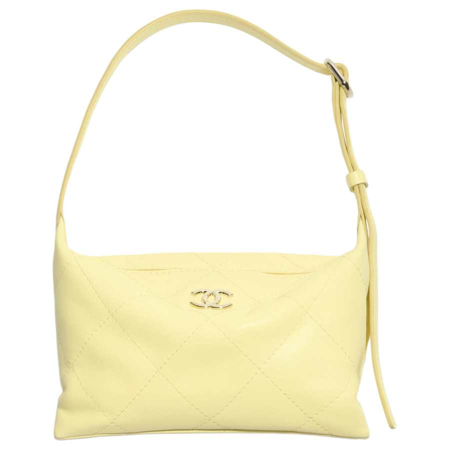 CHANEL Polished Lambskin & Gold Metal Hobo Bag, Handbag, Shoulder Bag Women's Light Yellow