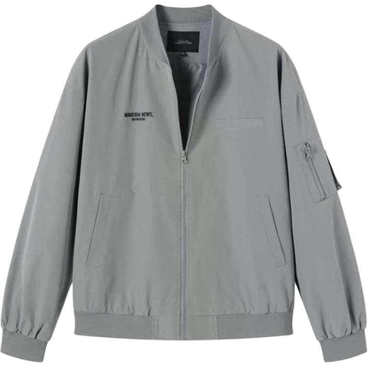 Tonlion Jackets Men's Light Gray Crew Neck Moderate Pilot