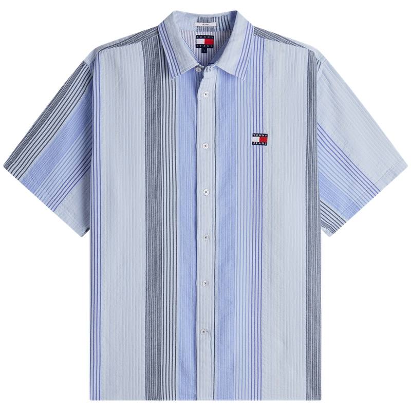 Tommy Hilfiger Shirts Men's Light Blue Gray Stripes C3Q Lapel Moderate Shirt
