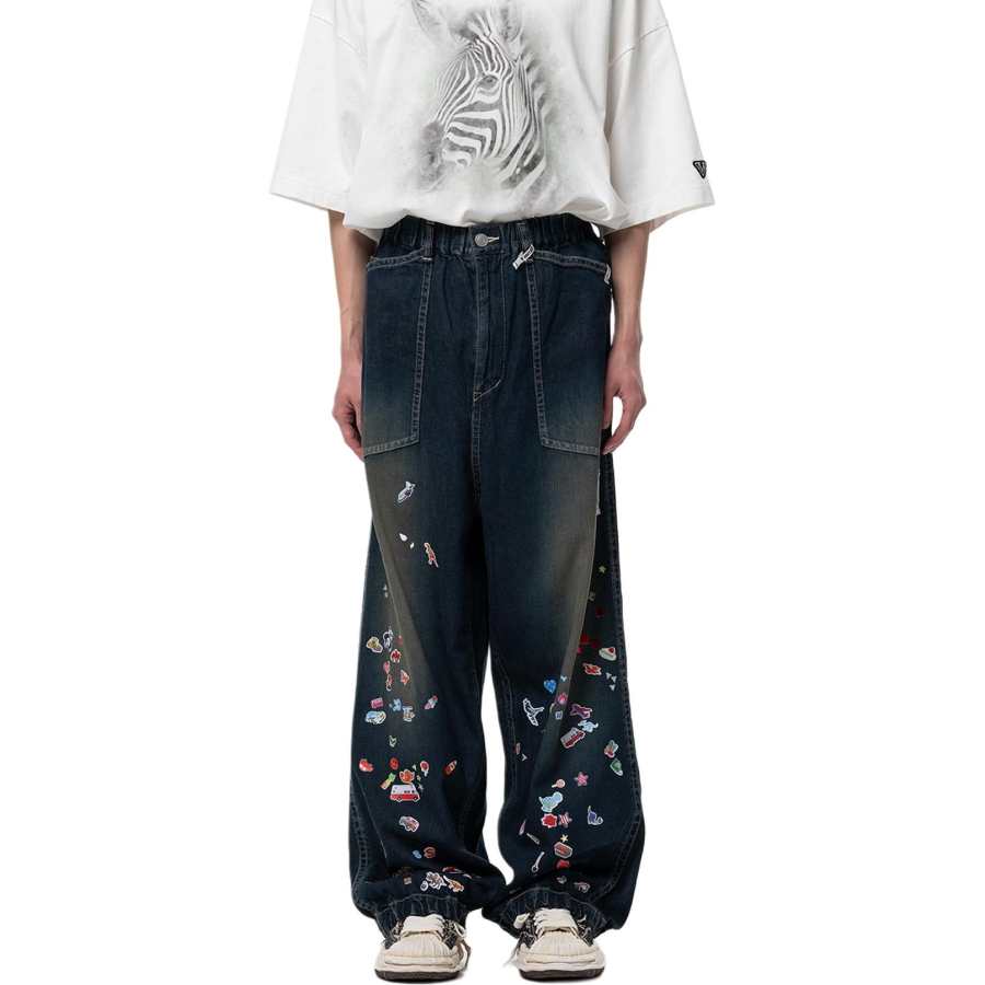 Maison Mihara Yasuhiro SS26 Kids Sticker Printed Baker Denim Pants Jeans Men's
