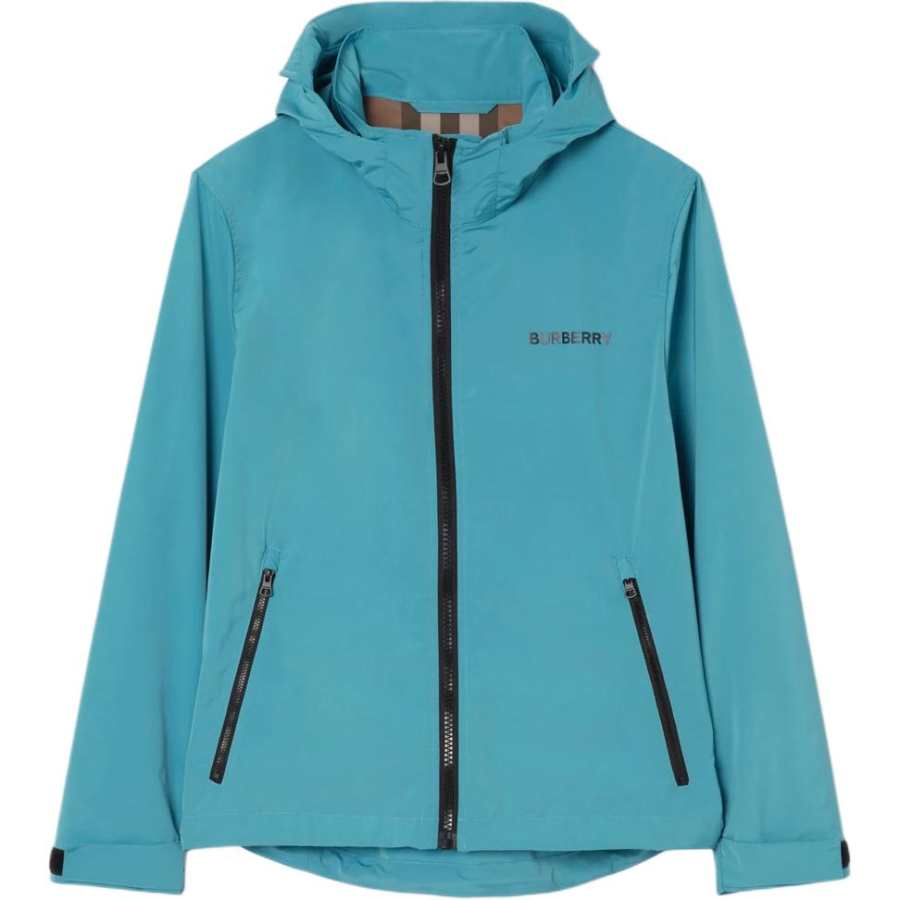 Burberry Puffer Jackets Men's Peacock Green Turquoise Hooded Moderate Puffer Jacket