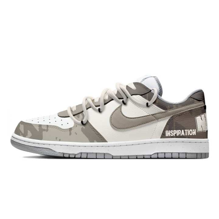 Nike Nike Big Technology Storm Leather Abrasion Resistant Breathable Low top Skateboard Shoes Unisex White, Gray, Brown