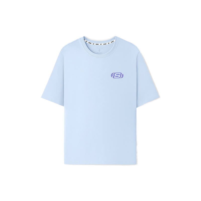 Skechers T Shirts Unisex Braised Sulfur Blue 026P Crew Neck Moderate