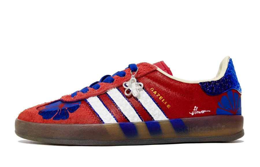 Adidas Originals GAZELLE INDOOR Walking Planet, Crimson Blue Flower Shadow Low top Skateboard Shoes Unisex Red Blue