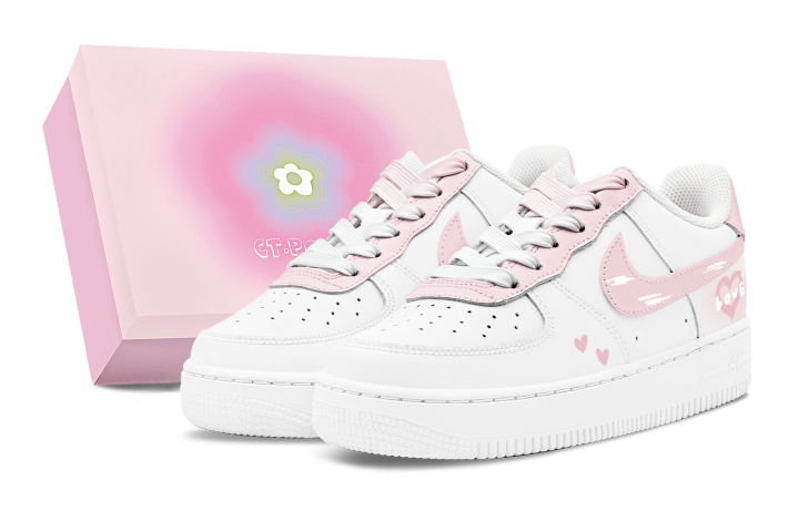 Nike Nike Air Force 1 Air Force 1 Abrasion Resistant Slip Resistant Low top Skateboard Shoes Women's White Pink