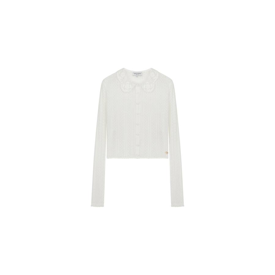 Teenie Weenie Knitwear Women's Ivory White Lapel Moderate Cardigan