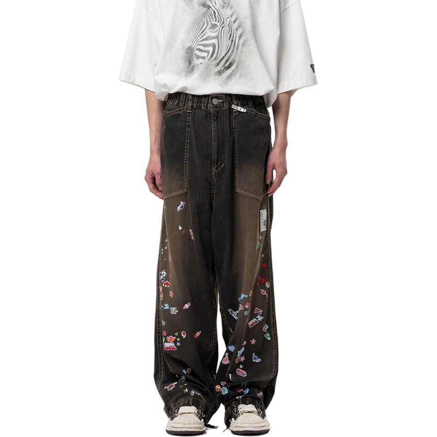 Maison Mihara Yasuhiro SS26 Kids Sticker Printed Baker Denim Pants Jeans Men's