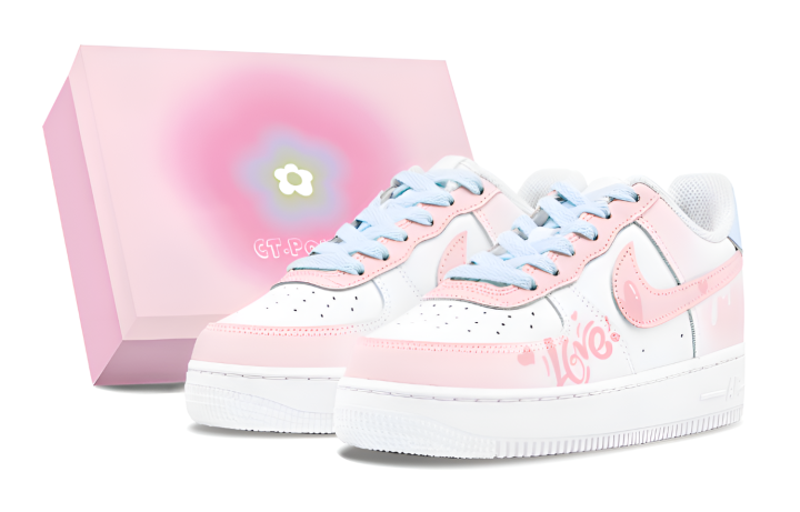 Nike Nike Air Force 1 Air Force 1 Abrasion Resistant Slip Resistant Low top Skateboard Shoes Women's White Pink Blue