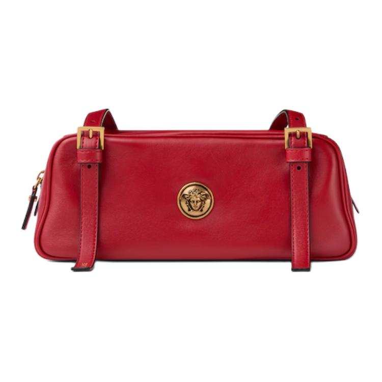 VERSACE Lambskin Bowling Bag, Shoulder Bag Women's Red