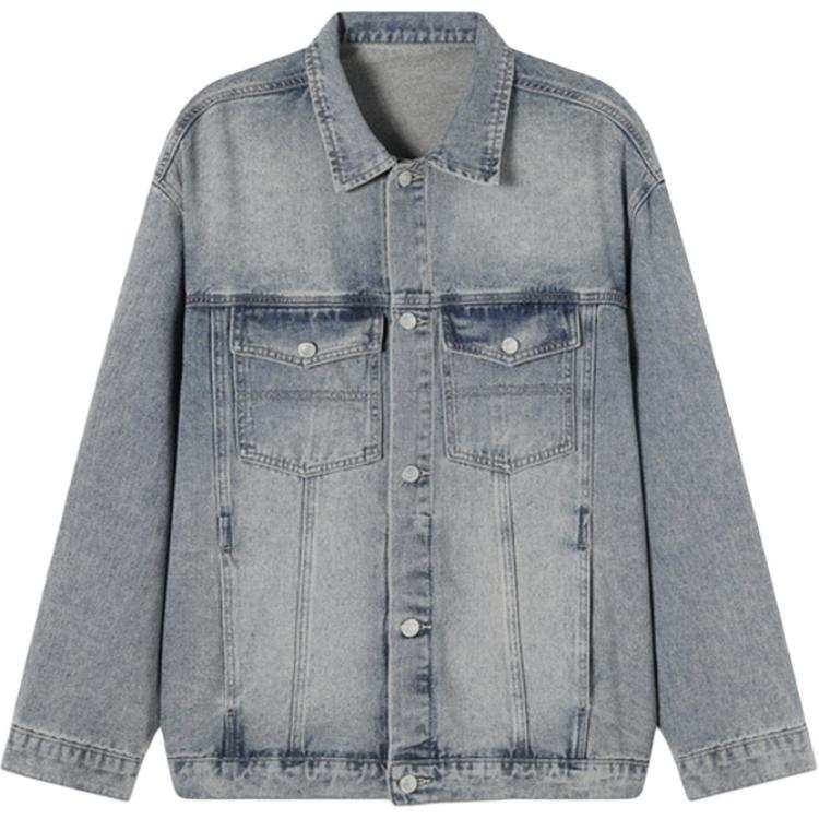 Tonlion Denim Jackets Men's Light Denim Blue Lapel Moderate Straight Fit