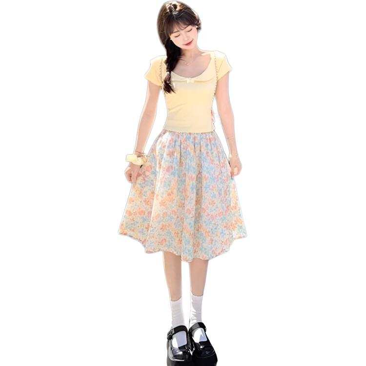 Cotton Gene Two Piece Skirt Sets Women's Lapel Thin Mid Length