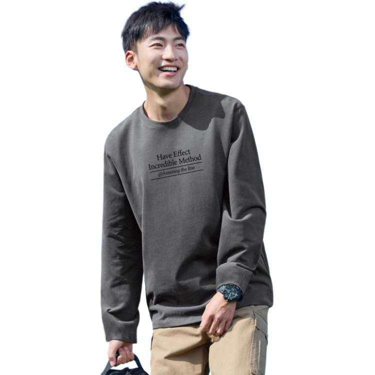 Tonlion T Shirts Men's Medium Gray Crew Neck Thin Straight Fit
