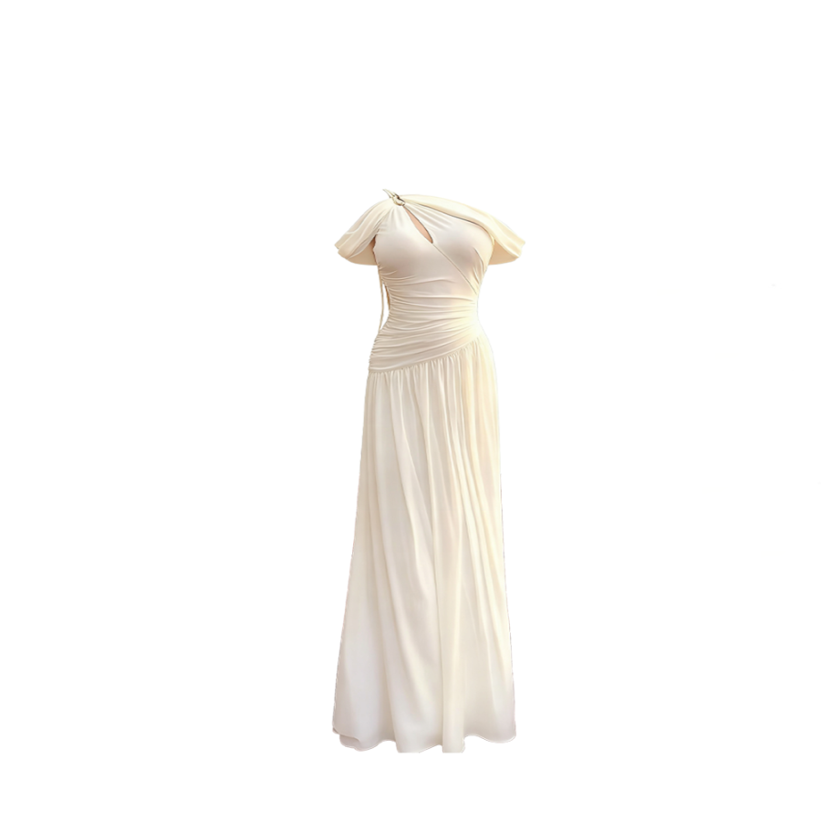 CPAURA Slip Dresses Women's Ecru Boat Neck Moderate Long
