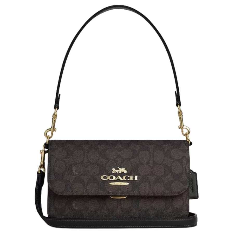 COACH Brynn Artificial Leather With Cow Split Leather Pochette Crossbody Bag, Shoulder Bag Medium Women's Dark Brown
