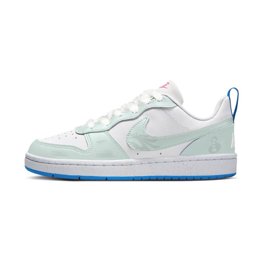 Nike Nike Court Borough Synthetic Leather Abrasion Resistant Slip Resistant Low top Skateboard Shoes White Green Teenagers