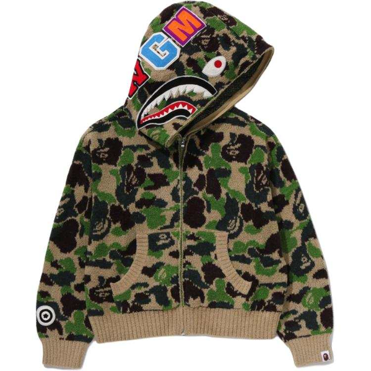 A BATHING APE CAMO TOWEL JACQUARD SHARK CROPPED FULL ZIP HOODIE Sweatshirt Women's