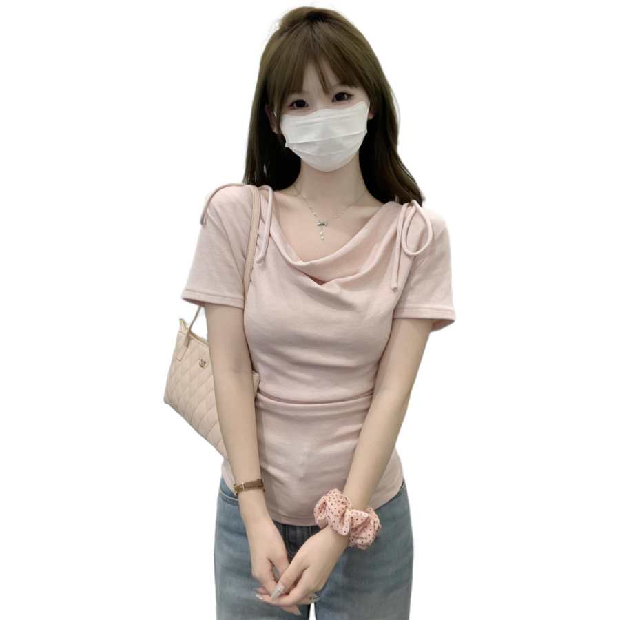 VENICEW T Shirts Women's Draped Collar Thin Nipped In Waist
