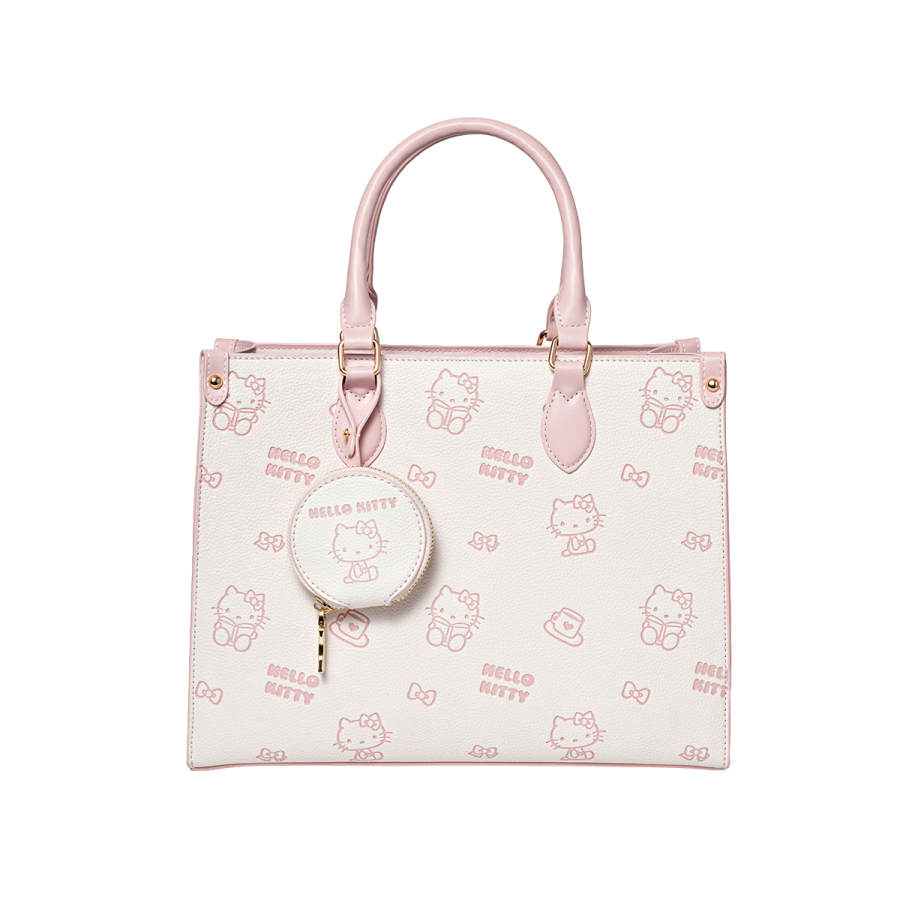 Sanrio Synthetic Leather Tote One Shoulder Handbag Large Women's Pink/Beige