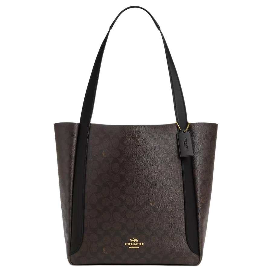 COACH Hadley Artificial Leather Tote Bag, Shopping Bag, Handbag, Shoulder Bag Large Women's Walnut & Black