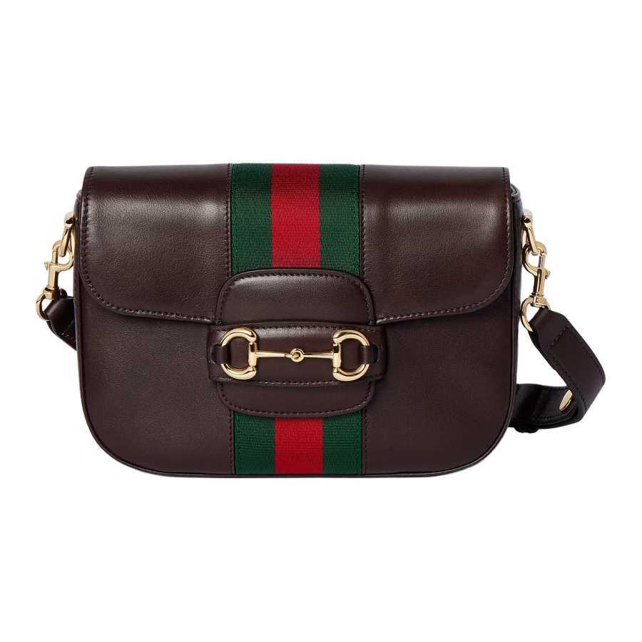 GUCCI Horsebit 1955 Leather Shoulder Bag Small Women's Dark Brown